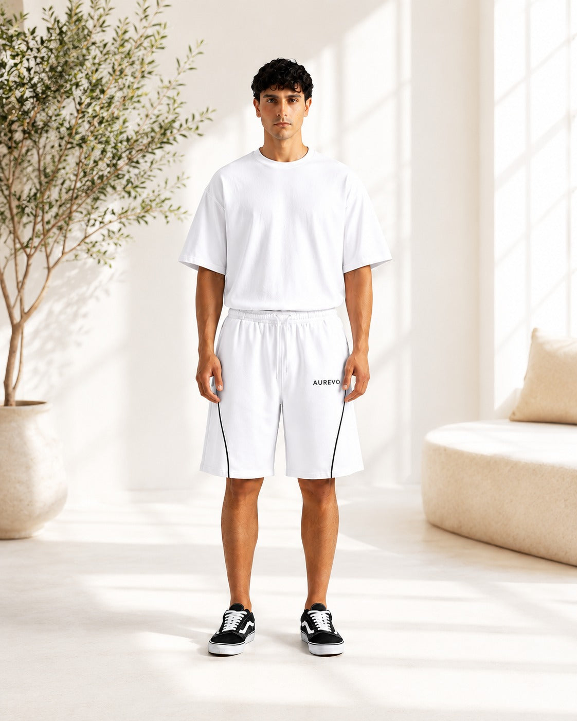 AUREVO Minimalist Oversized T-Shirt & Shorts Co-ord Set